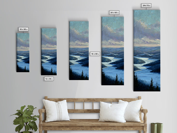 Fjord Landscape with Icy Blue Water Canvas Print, Landscape Art, Luxury Decor, Living Room Decor, Horizon, Digital Art, LAN-1x3-99