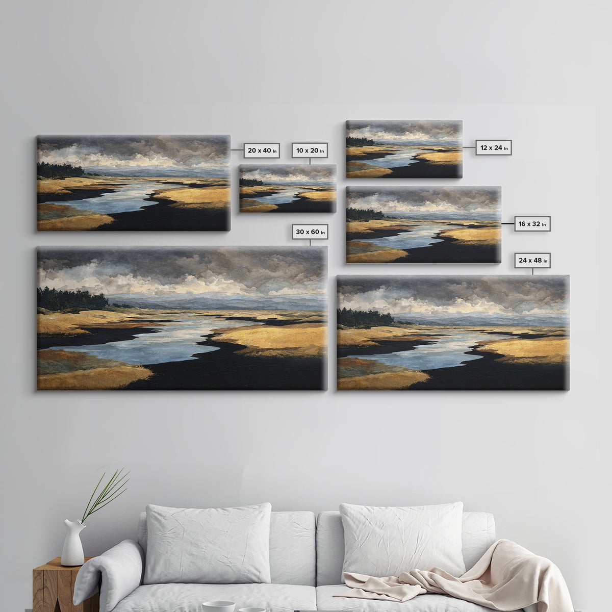 Volcanic Black Beach Framed Canvas Print, Landscape Art, Contemporary Art, Living Room Decor, Fine Art, Horizon, Original Art, LAN-2x1-10