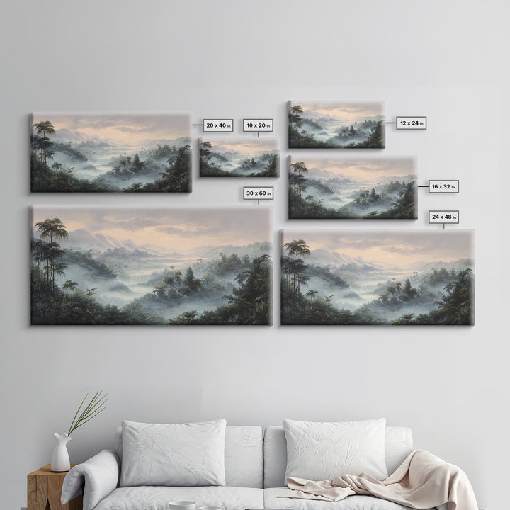Tropical Jungle Waterfall Framed Canvas Print, Landscape Art, Room Decor, Living Room Decor, Fine Art, Horizon, LAN-2x1-12