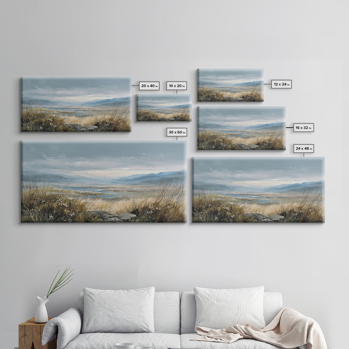 Rocky Scottish Highland Framed Canvas Print, Landscape Art, Art Prints, Living Room Decor, Fine Art, Horizon, Abstract Wall Art, LAN-2x1-13