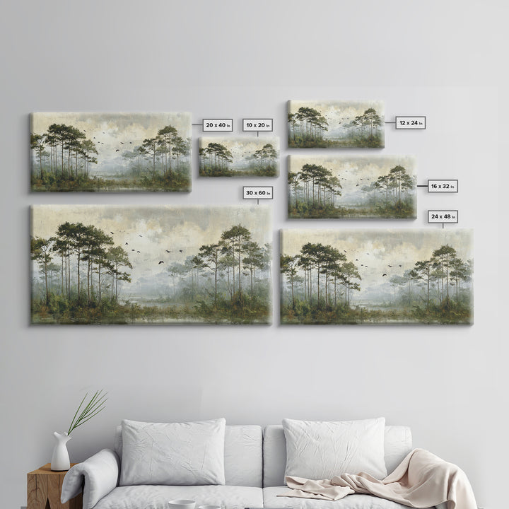 Misty Cypress Swamp Framed Canvas Print, Landscape Art, Room Decor, Living Room Decor, Fine Art, Horizon, Printable Wall Art, LAN-2x1-18