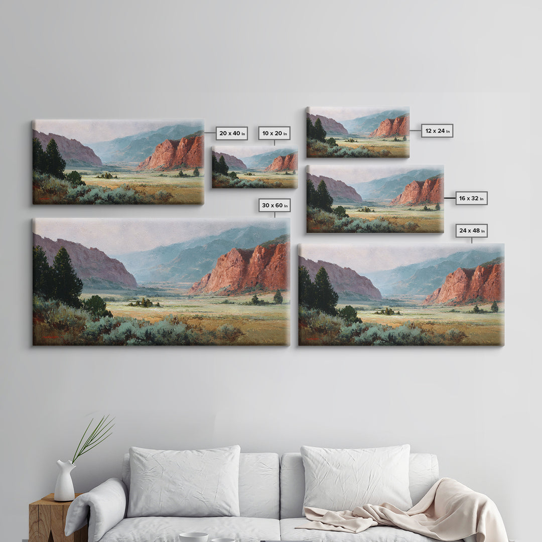 Red Canyon Walls Framed Canvas Print, Landscape Art, Living Room Decor, Oil Painting, Horizon, Horizontal Wall Art, LAN-2x1-25