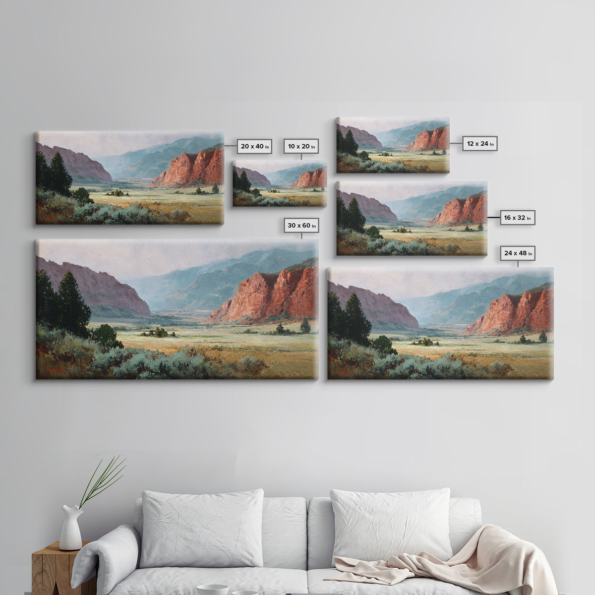 Red Canyon Walls Framed Canvas Print, Landscape Art, Living Room Decor, Oil Painting, Horizon, Horizontal Wall Art, LAN-2x1-25