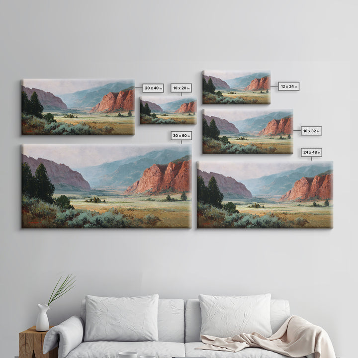 Red Canyon Walls Framed Canvas Print, Landscape Art, Living Room Decor, Oil Painting, Horizon, Horizontal Wall Art, LAN-2x1-25
