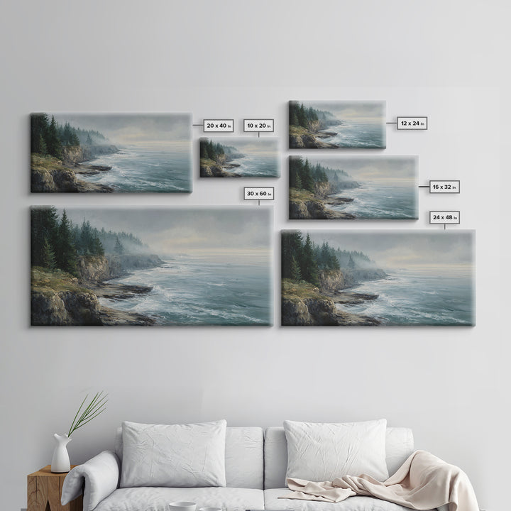 Coastal Cliffs with Crashing Waves Framed Canvas Print, Landscape Art, Contemporary Art, Living Room Decor, Fine Art, Horizon, LAN-2x1-28