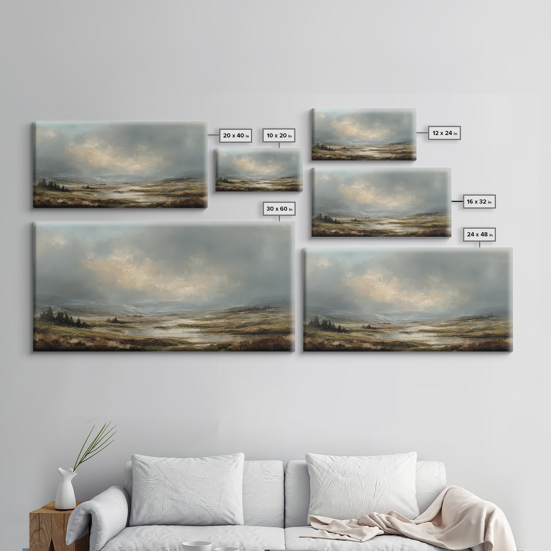 Rocky Scottish Highland Framed Canvas Print, Landscape Art, Art Prints, Living Room Decor, Fine Art, Horizon, Abstract Wall Art, LAN-2x1-37