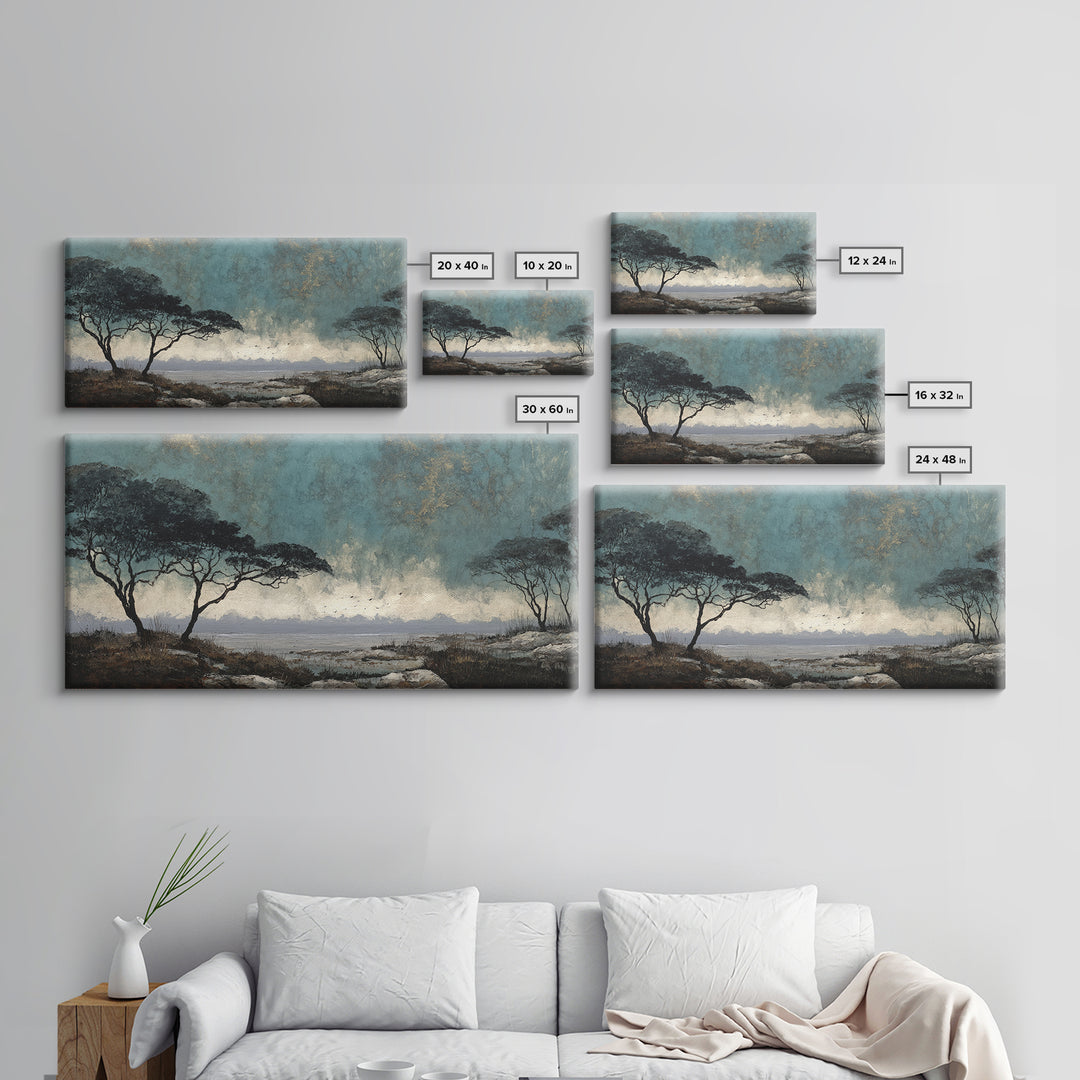 Wide Savanna with Acacia Silhouette Canvas Print, Landscape Art, Digital Art, Living Room Decor, Horizon, Boho Wall Art, LAN-2x1-39