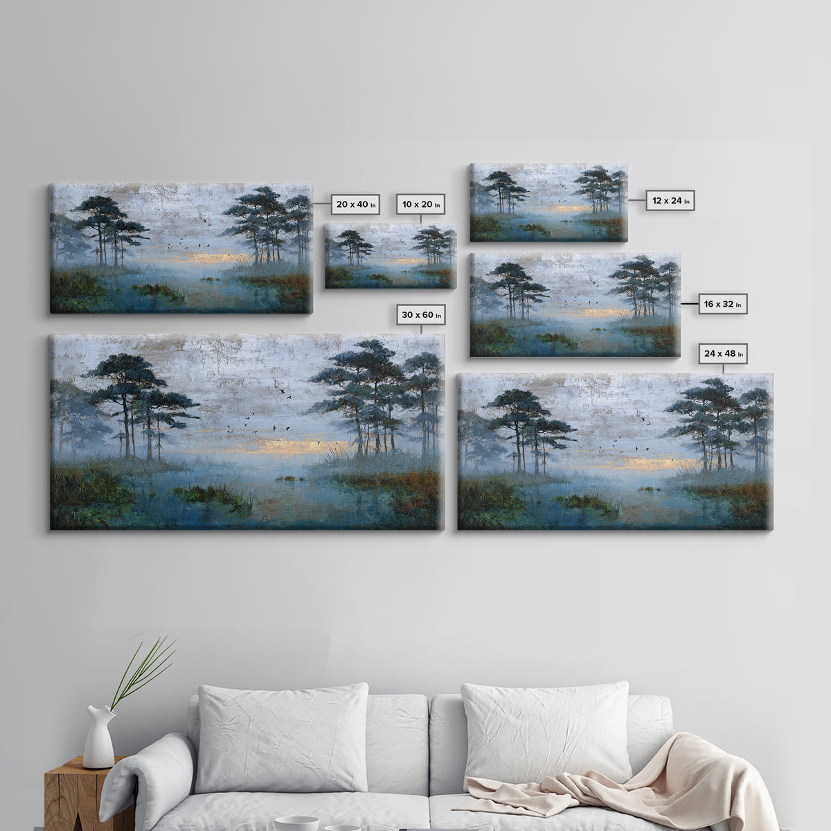 Misty Cypress Swamp Framed Canvas Print, Landscape Art, Room Decor, Living Room Decor, Fine Art, Horizon, Printable Wall Art, LAN-2x1-42