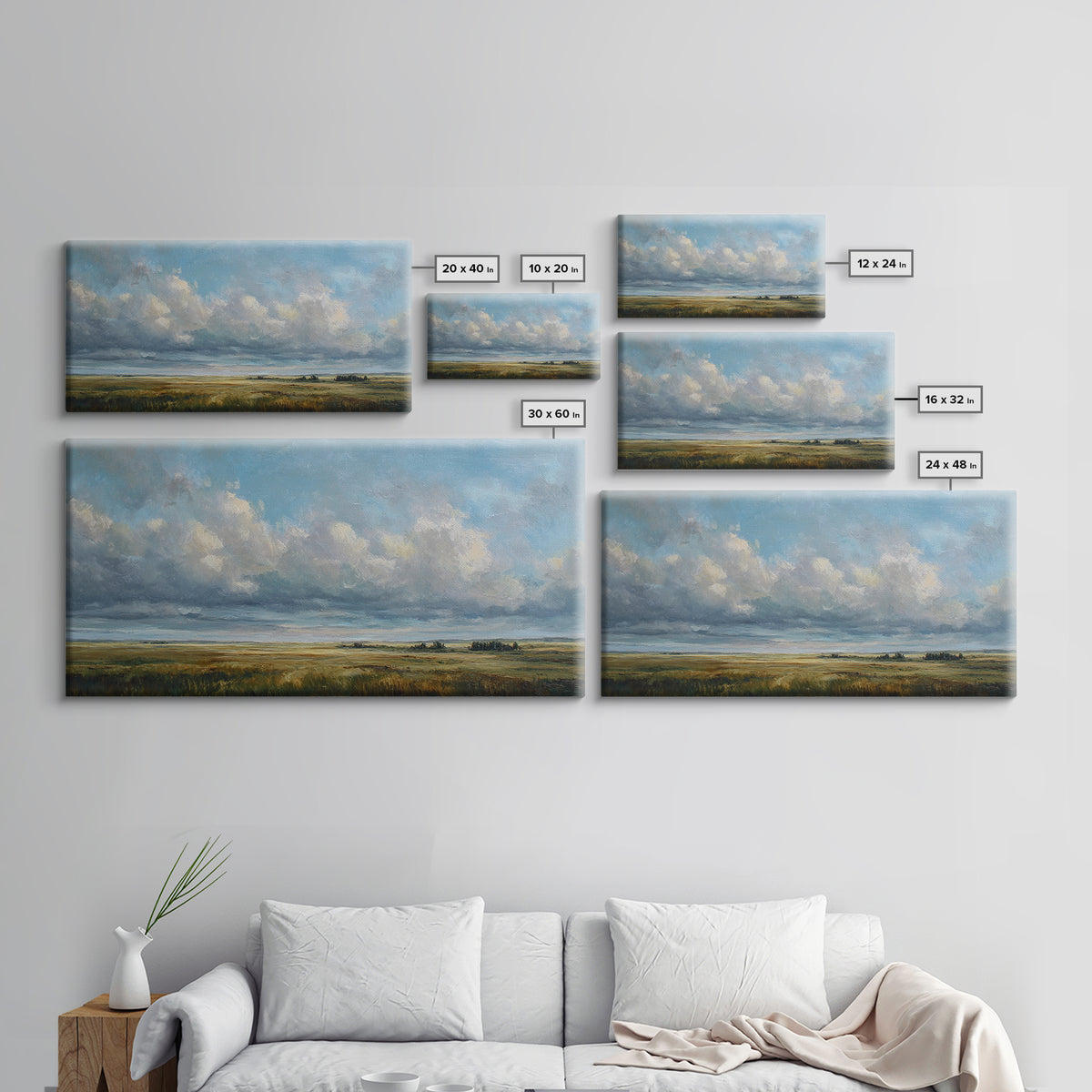 Storm Clouds over an Open Prairie Canvas Print, Landscape Art, Digital Print, Living Room Decor, Horizon, Living Room Wall Art, LAN-2x1-47