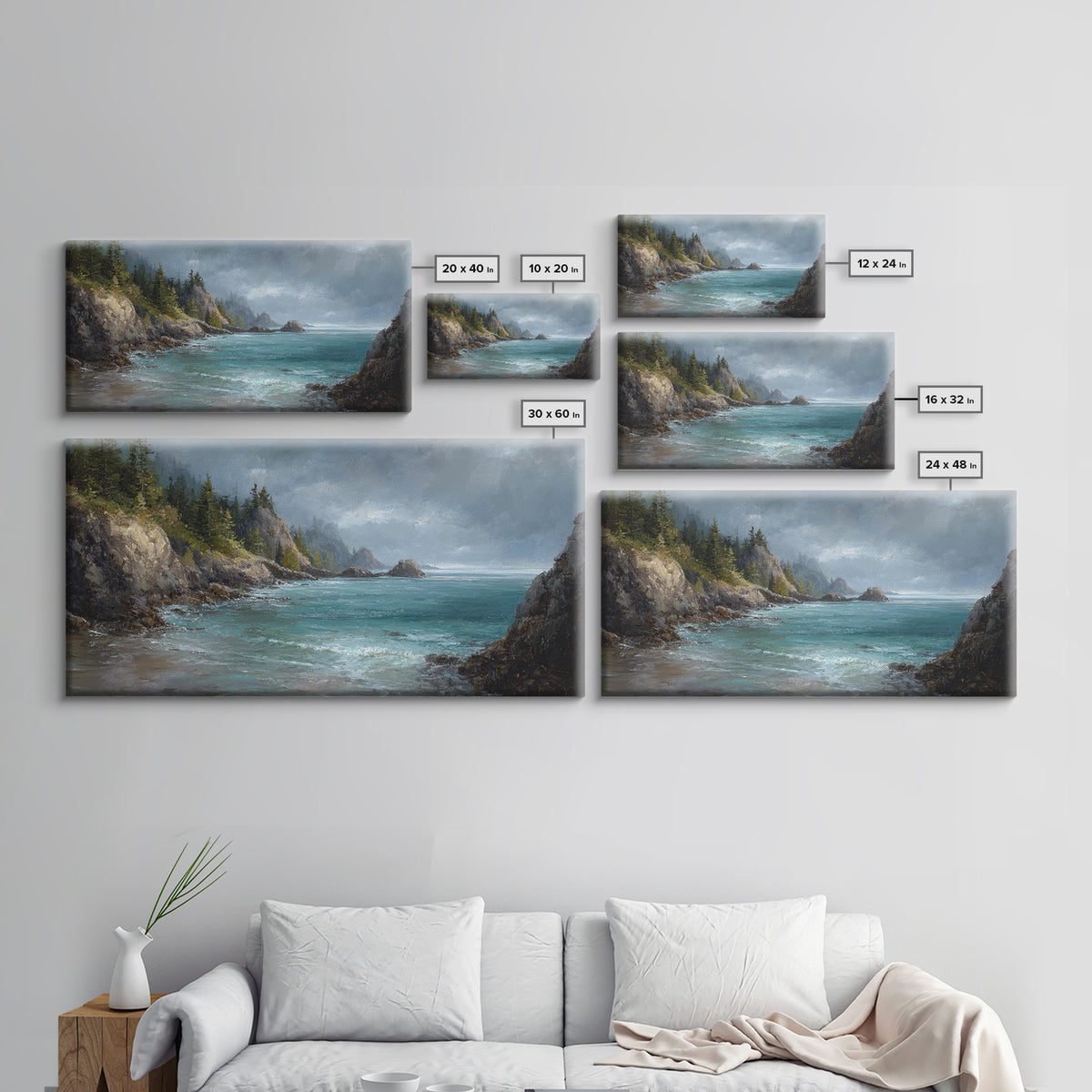 Coastal Cliffs with Crashing Waves Canvas Print, Landscape Art, Art Prints, Living Room Decor, Horizon, Abstract Wall Art, LAN-2x1-52