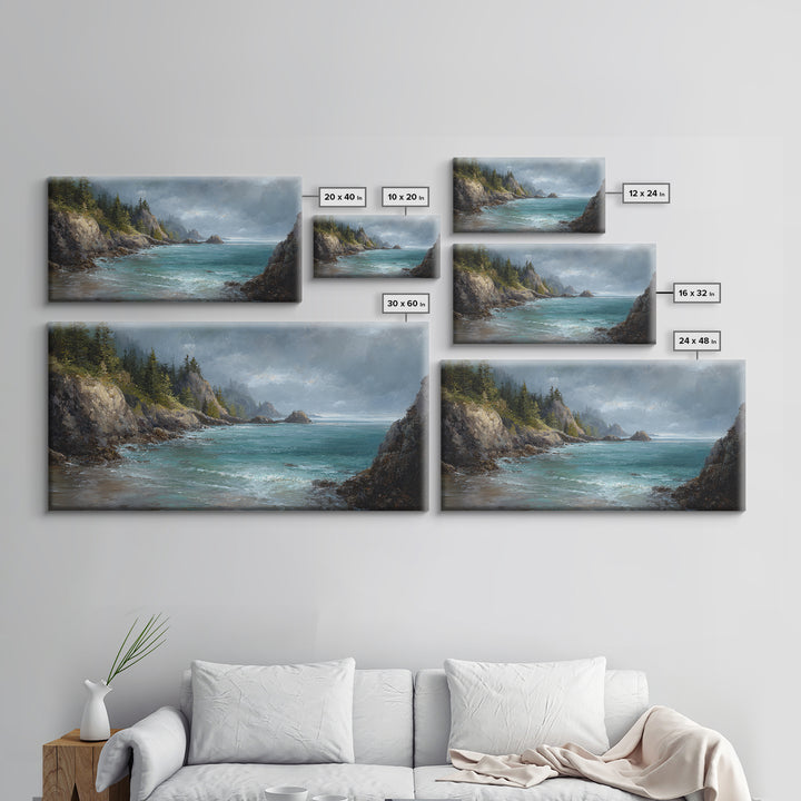 Coastal Cliffs with Crashing Waves Canvas Print, Landscape Art, Art Prints, Living Room Decor, Horizon, Abstract Wall Art, LAN-2x1-52