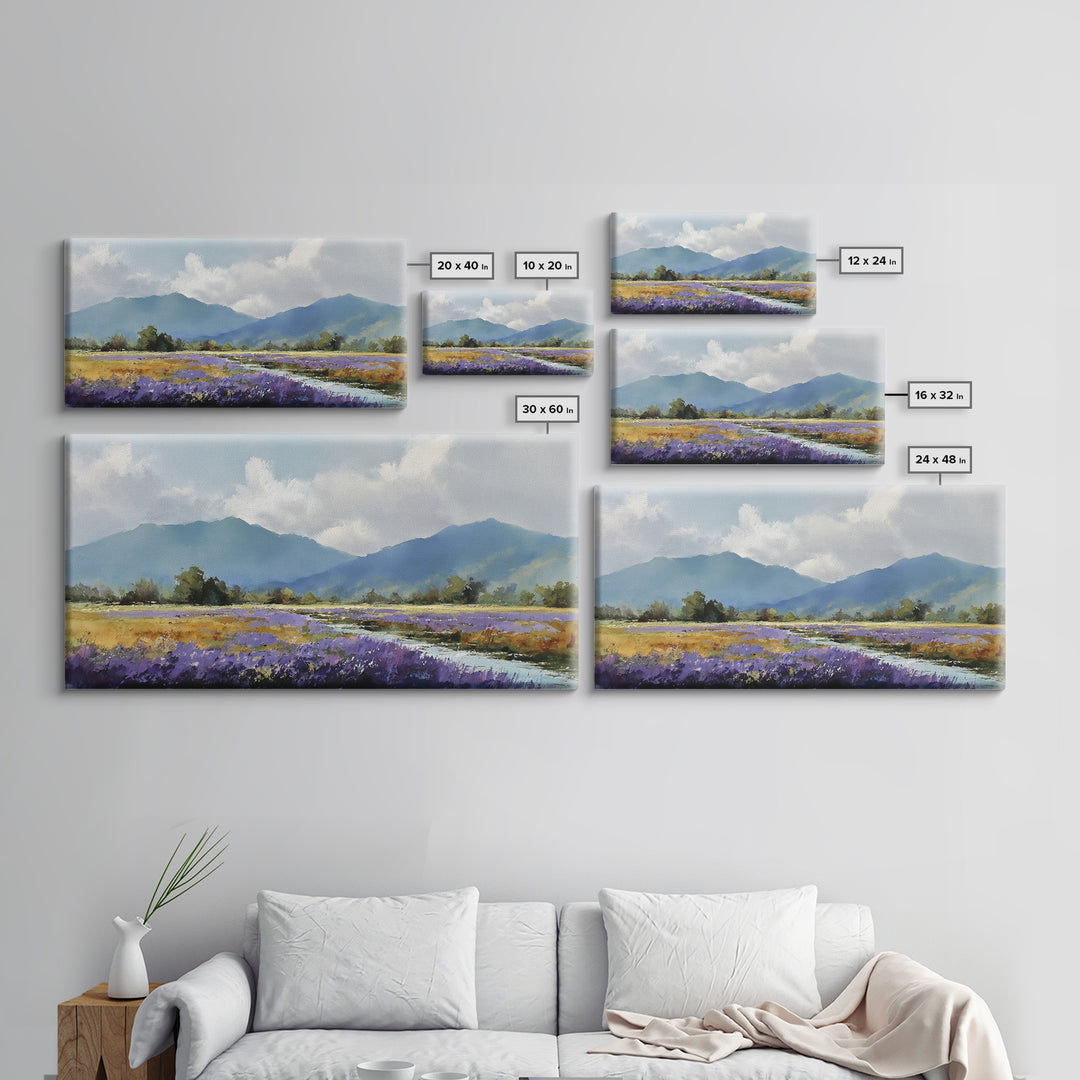 Lavender Field Leading to Distant Hills Canvas Print, Landscape Art, Digital Prints, Living Room Decor, Fine Art, Horizon, LAN-2x1-54