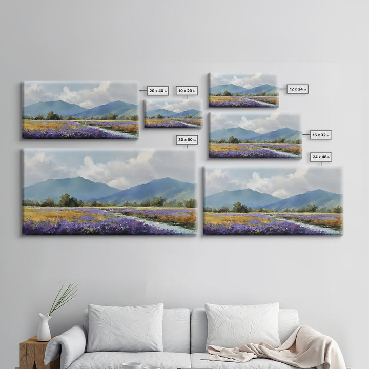 Lavender Field Leading to Distant Hills Canvas Print, Landscape Art, Digital Prints, Living Room Decor, Fine Art, Horizon, LAN-2x1-54