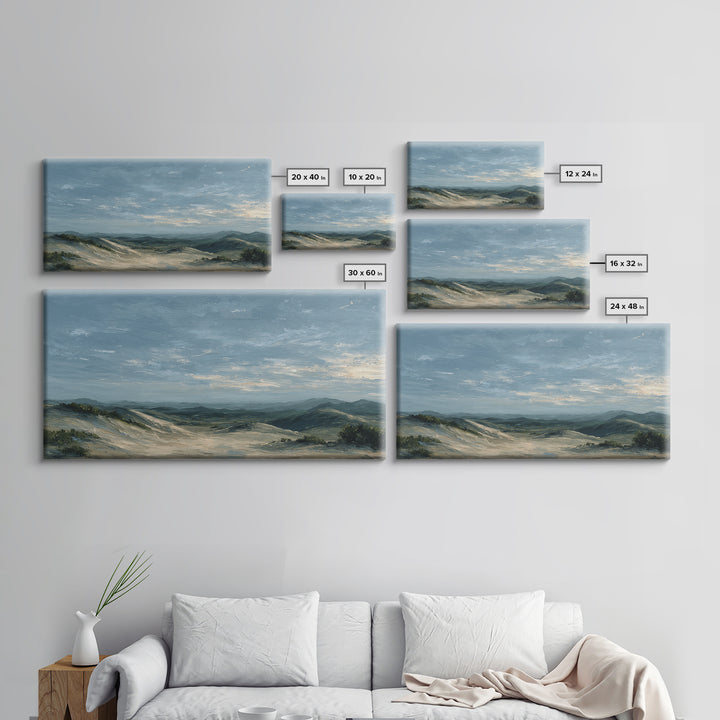 Desert Dunes under Pale Moon Framed Canvas Print, Landscape Art, Farmhouse Decor, Living Room Decor, Fine Art, Horizon, LAN-2x1-55