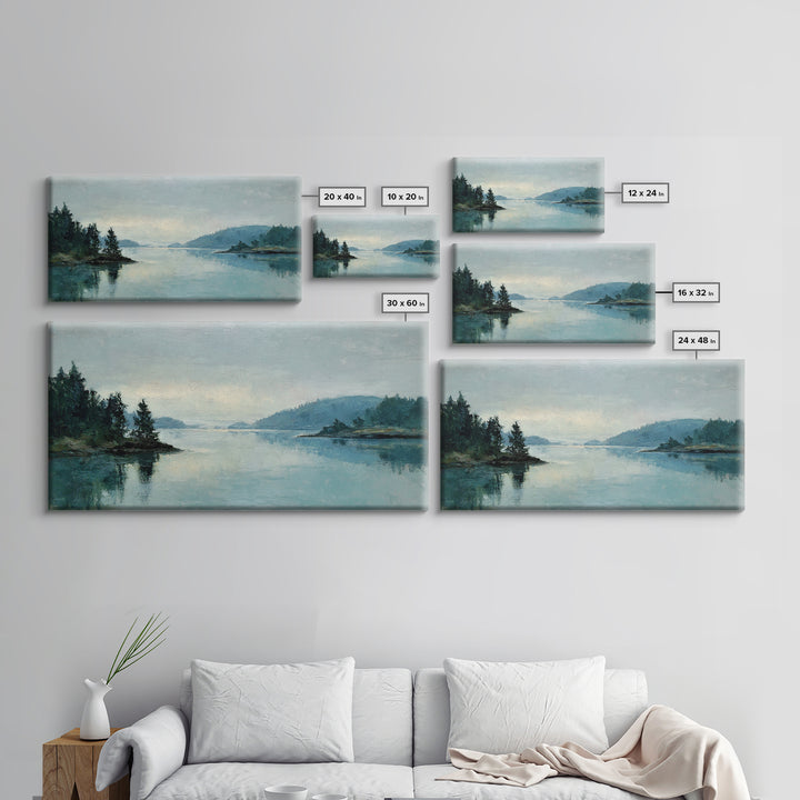 Fjord Landscape with Icy Blue Water Framed Canvas Print, Landscape Art, Wall Art Print, Living Room Decor, Fine Art, Horizon, LAN-2x1-59