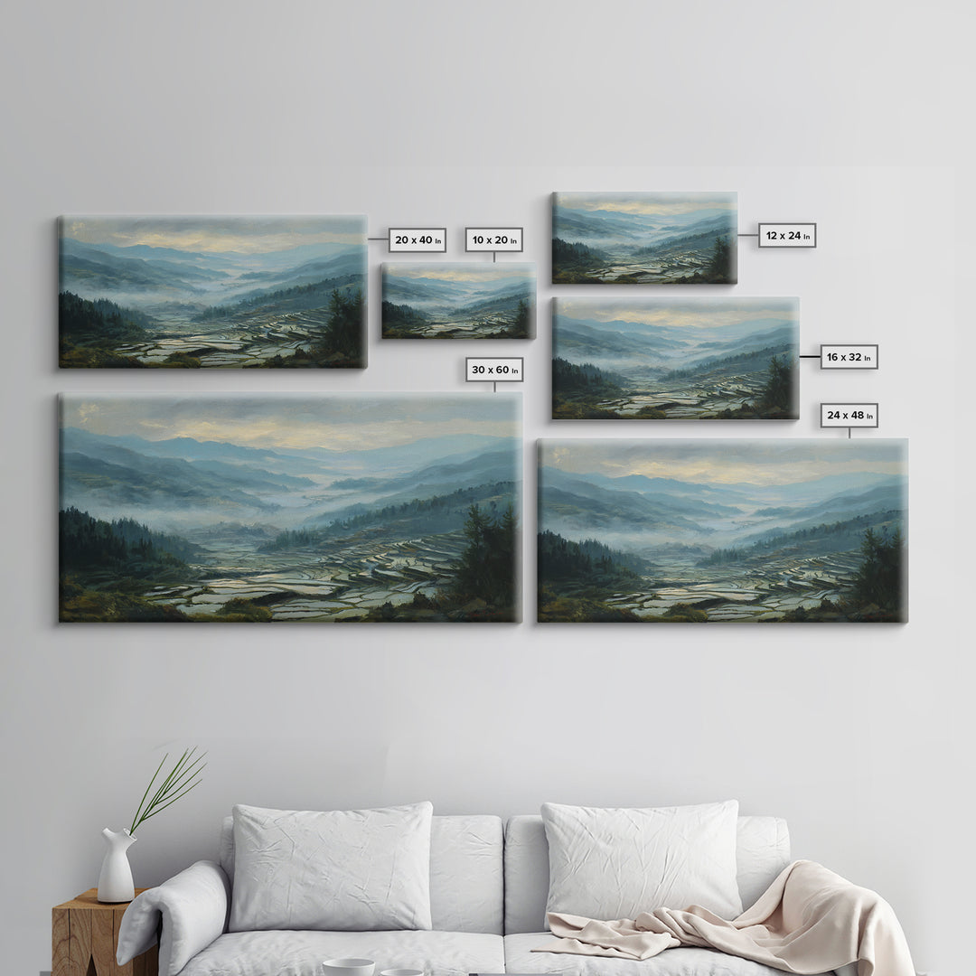 Rice Terraces Glowing Canvas Print, Landscape Art, Wall Art, Living Room Decor, Horizon, Framed Wall Art, Abstract Art, LAN-2x1-62