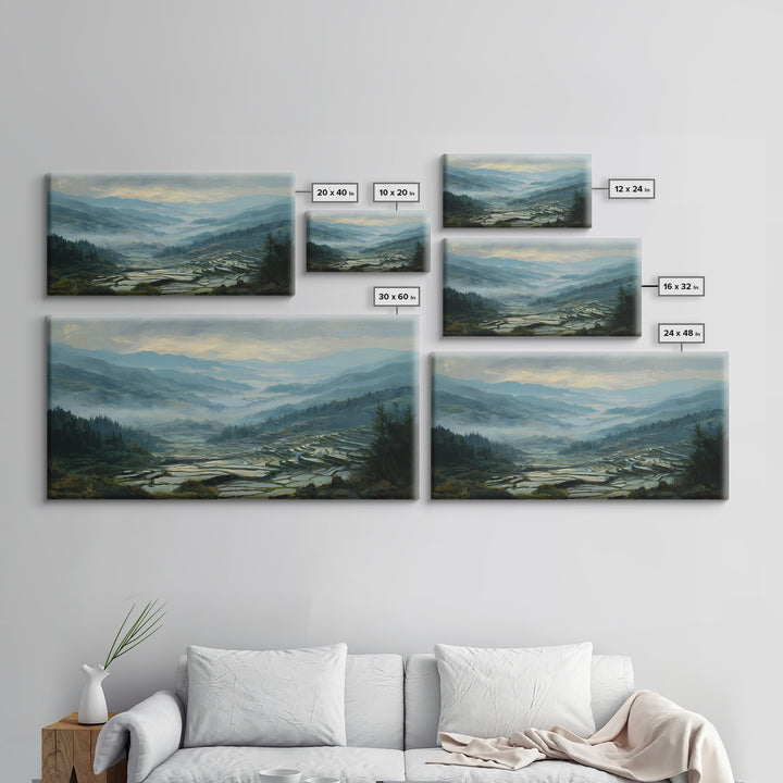 Rice Terraces Glowing Canvas Print, Landscape Art, Wall Art, Living Room Decor, Horizon, Framed Wall Art, Abstract Art, LAN-2x1-62