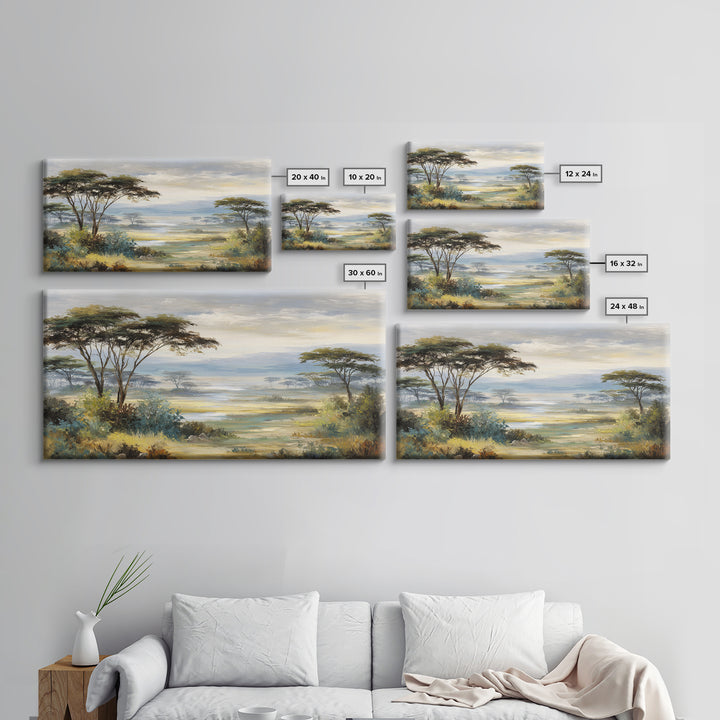 Wide Savanna with Acacia Silhouette Canvas Print, Landscape Art, Abstract Wall Art, Living Room Decor, Fine Art, Horizon, LAN-2x1-63