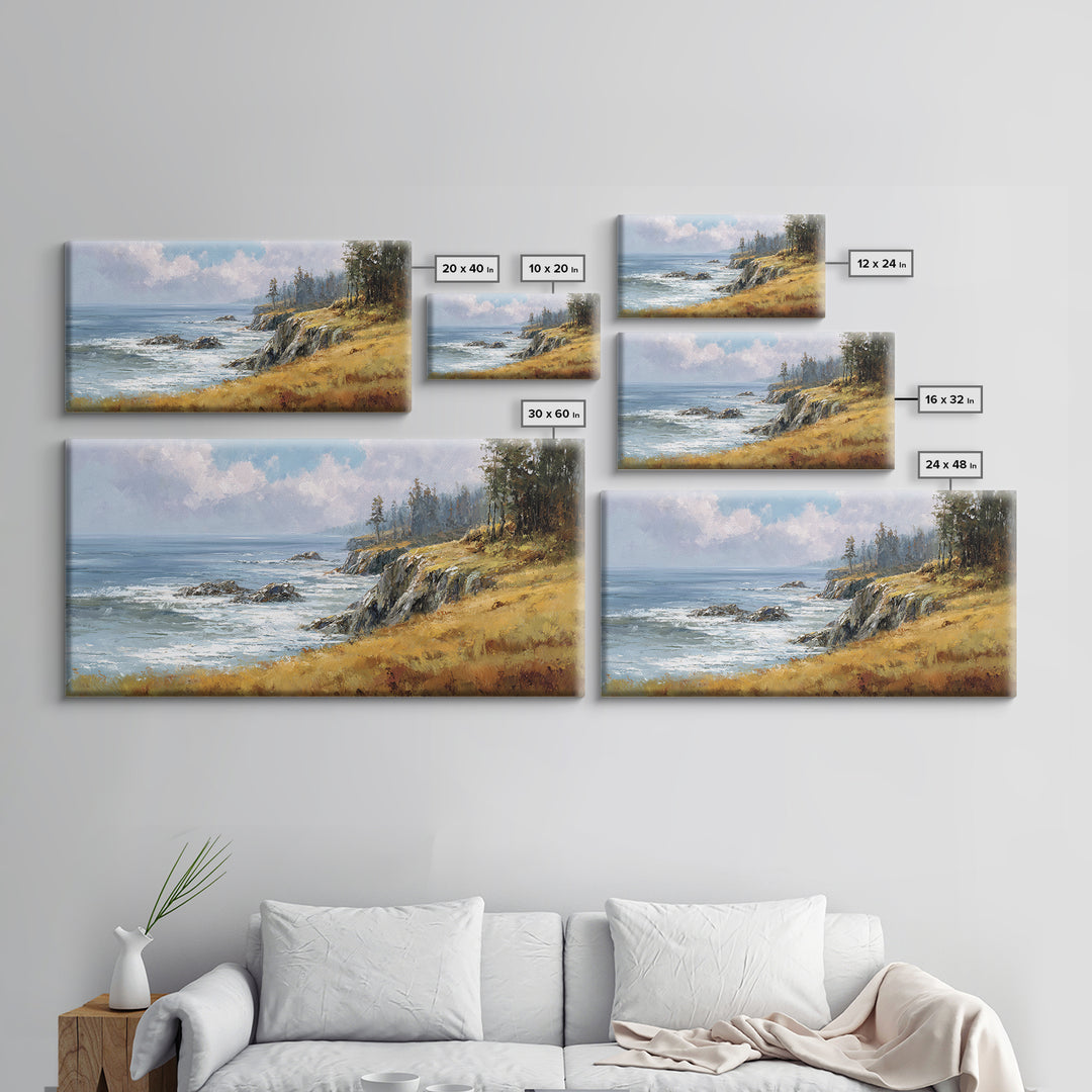 Coastal Cliffs with Crashing Waves Canvas Print, Landscape Art, Farmhouse Decor, Living Room Decor, Fine Art, Horizon, LAN-2x1-76