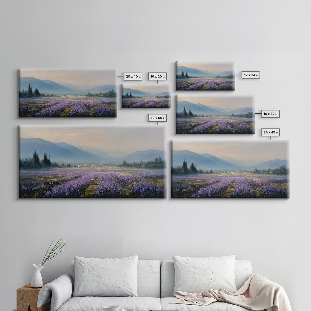 Lavender Field Leading to Distant Hills Canvas Print, Landscape Art, Digital Prints, Living Room Decor, Fine Art, Horizon, LAN-2x1-78