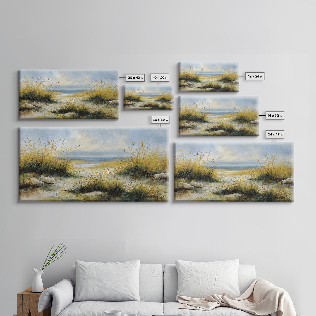 Desert Dunes under Pale Moon Framed Canvas Print, Landscape Art, Set of 3 Prints, Living Room Decor, Fine Art, Horizon, LAN-2x1-79