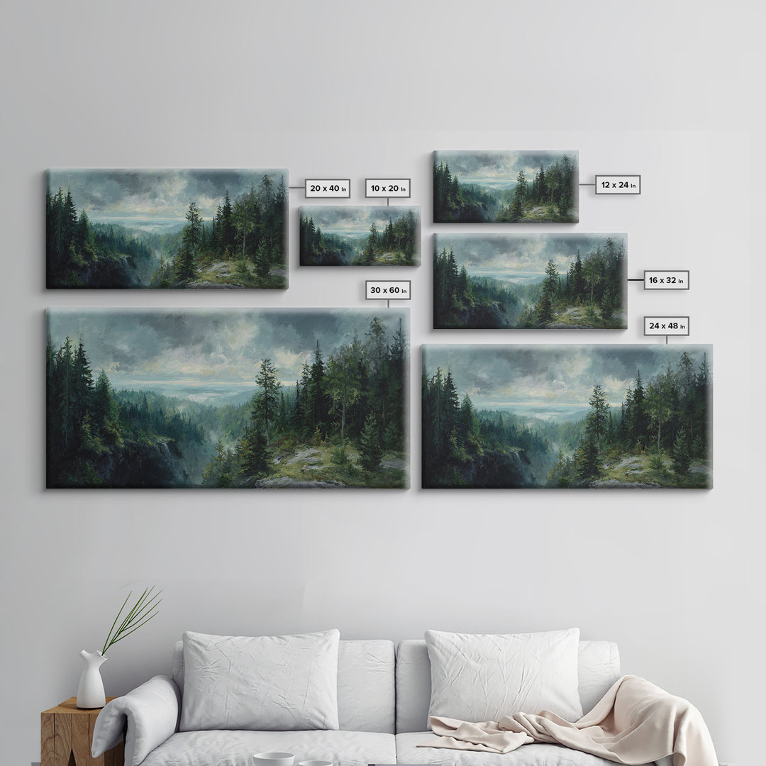 Waterfall Hidden in Dense Forest Framed Canvas Print, Landscape Art, Luxury Decor, Living Room Decor, Fine Art, Horizon, LAN-2x1-8
