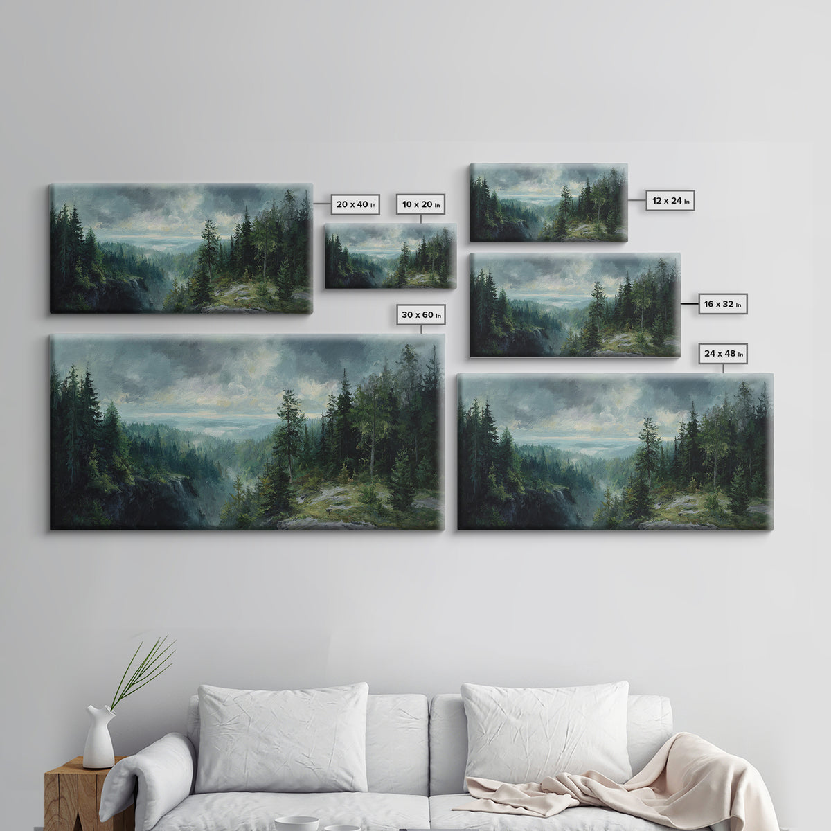 Waterfall Hidden in Dense Forest Framed Canvas Print, Landscape Art, Luxury Decor, Living Room Decor, Fine Art, Horizon, LAN-2x1-8