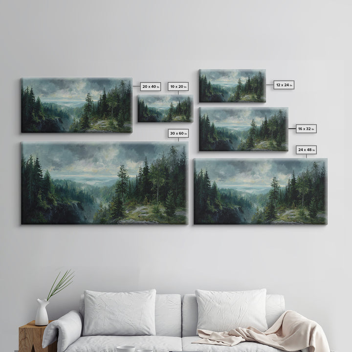 Waterfall Hidden in Dense Forest Framed Canvas Print, Landscape Art, Luxury Decor, Living Room Decor, Fine Art, Horizon, LAN-2x1-8