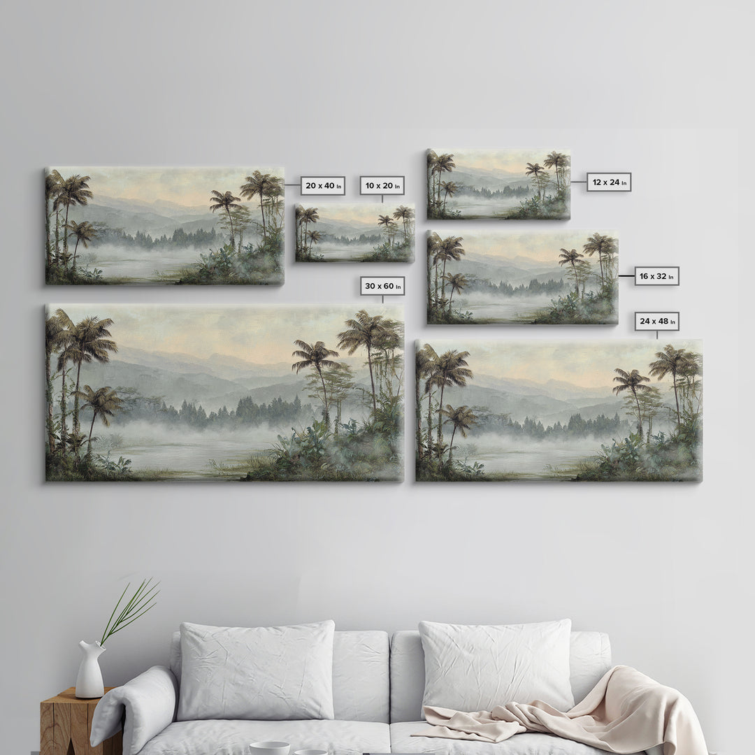 Tropical Jungle Waterfall Framed Canvas Print, Landscape Art, Abstract Wall Art, Living Room Decor, Fine Art, Horizon, LAN-2x1-84