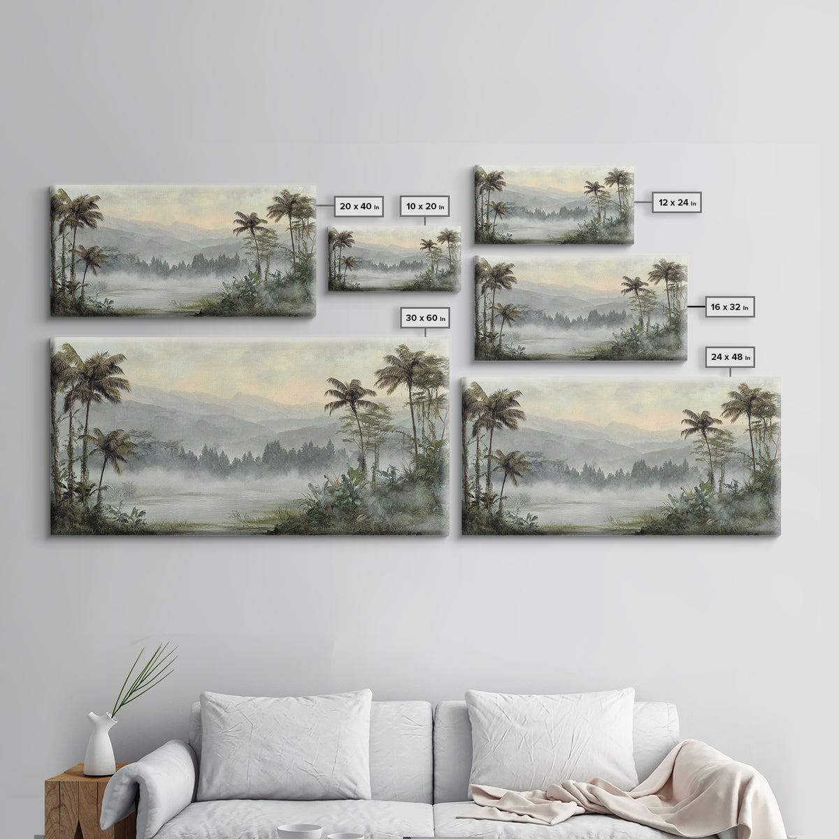 Tropical Jungle Waterfall Framed Canvas Print, Landscape Art, Abstract Wall Art, Living Room Decor, Fine Art, Horizon, LAN-2x1-84