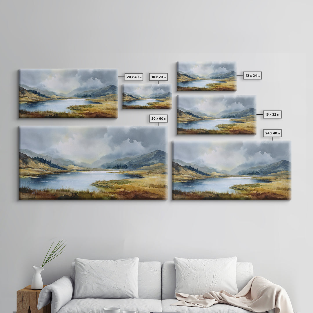 Rocky Scottish Highland Framed Canvas Print, Landscape Art, Farmhouse Decor, Living Room Decor, Horizon, Floral Wall Art, LAN-2x1-85