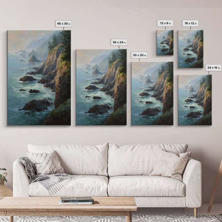 Coastal Cliffs with Crashing Waves Canvas Print, Landscape Art, Gallery Decor, Living Room Decor, Fine Art, Horizon, Wall Art, LAN-2x3-16