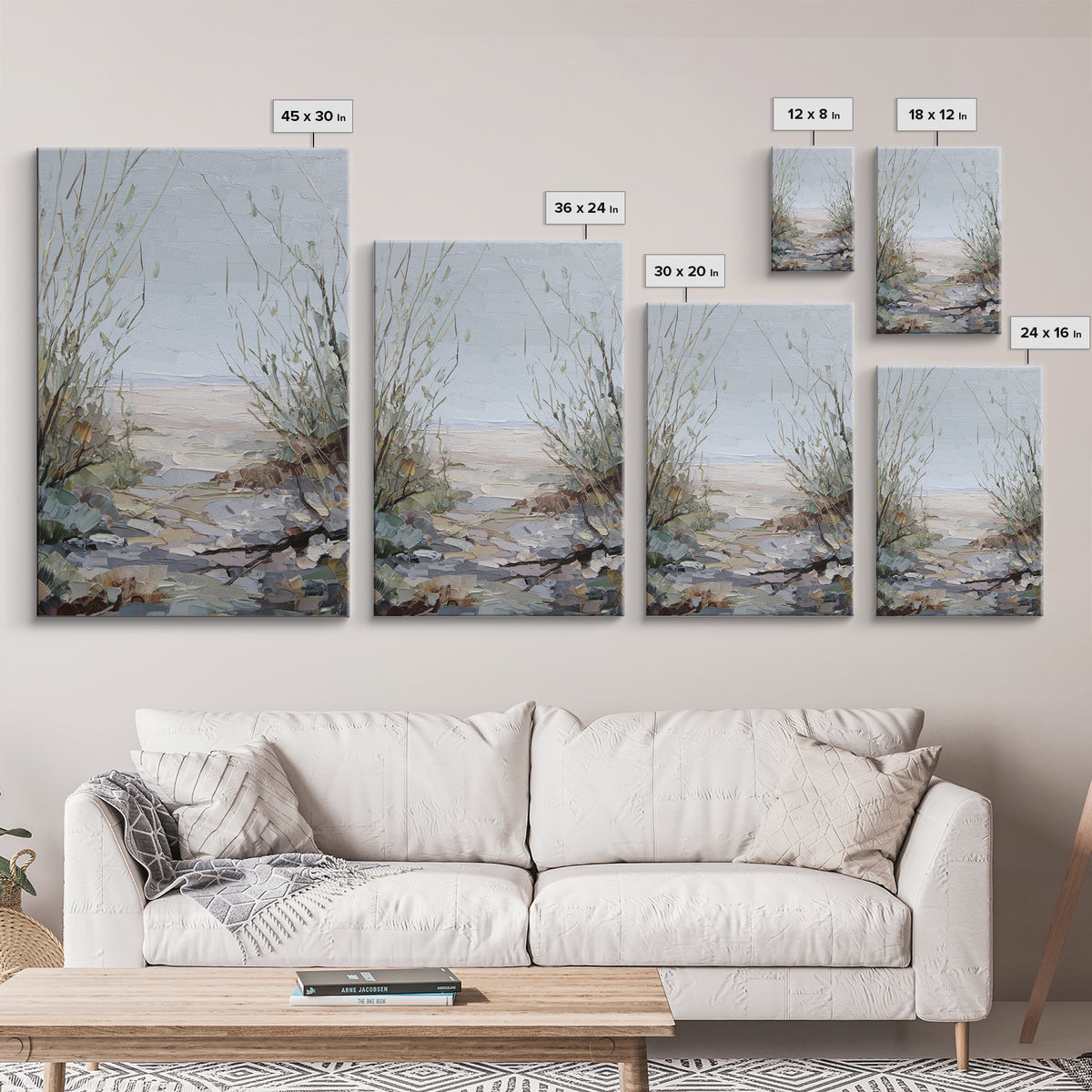 Desert Dunes under Pale Moon Framed Canvas Print, Landscape Art, Contemporary Art, Living Room Decor, Fine Art, Horizon, LAN-2x3-19