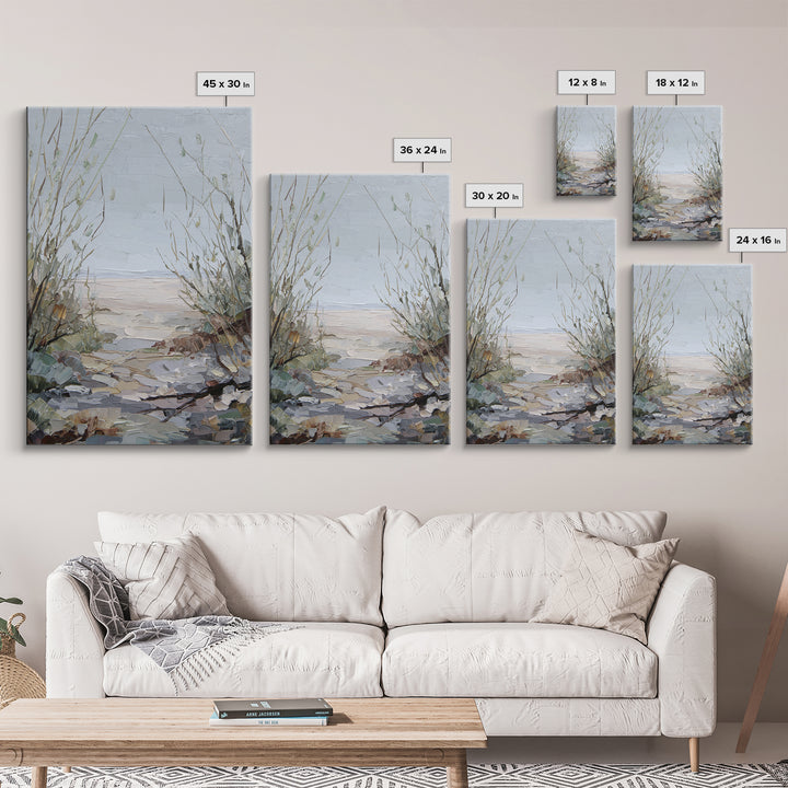 Desert Dunes under Pale Moon Framed Canvas Print, Landscape Art, Contemporary Art, Living Room Decor, Fine Art, Horizon, LAN-2x3-19