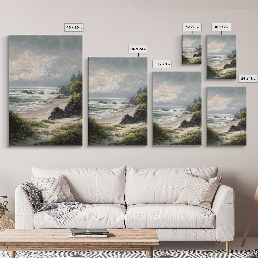 Volcanic Black Beach Framed Canvas Print, Landscape Art, Wall Decor, Living Room Decor, Fine Art, Horizon, Digital Print, LAN-2x3-22