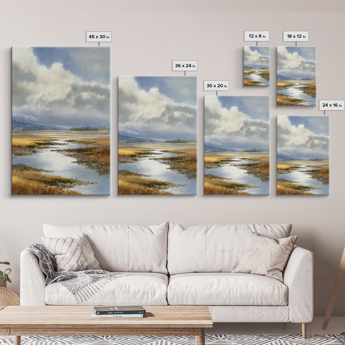 Moonlit River with Silver Reflections Canvas Print, Landscape Art, Original Painting, Living Room Decor, Fine Art, Horizon, LAN-2x3-29