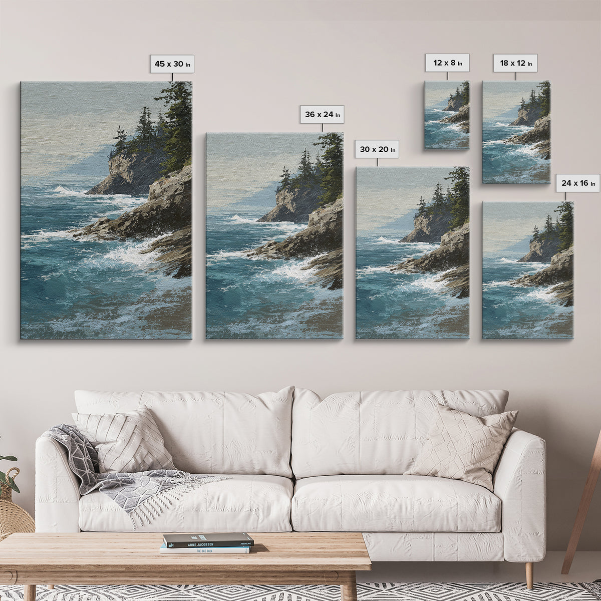 Coastal Cliffs with Crashing Waves Canvas Print, Landscape Art, Contemporary Art, Living Room Decor, Fine Art, Horizon, LAN-2x3-40