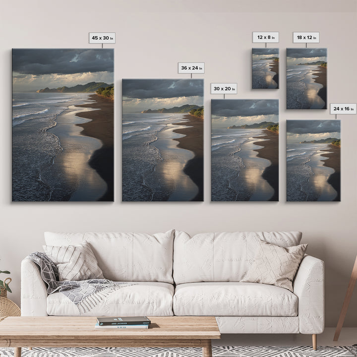 Volcanic Black Beach Framed Canvas Print, Landscape Art, Wall Decor, Living Room Decor, Fine Art, Horizon, Digital Print, LAN-2x3-46