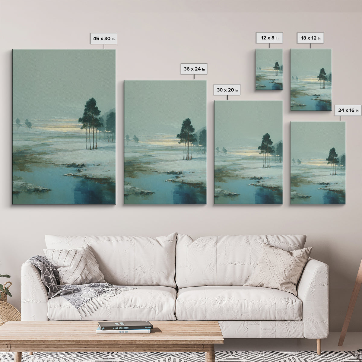 Fjord Landscape with Icy Blue Water Framed Canvas Print, Landscape Art, Original Art, Living Room Decor, Fine Art, Horizon, LAN-2x3-47