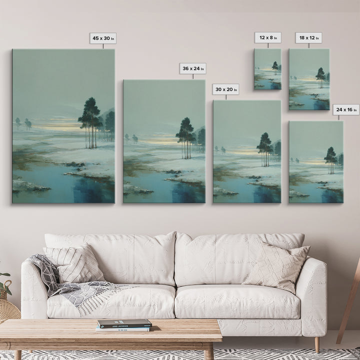 Fjord Landscape with Icy Blue Water Framed Canvas Print, Landscape Art, Original Art, Living Room Decor, Fine Art, Horizon, LAN-2x3-47