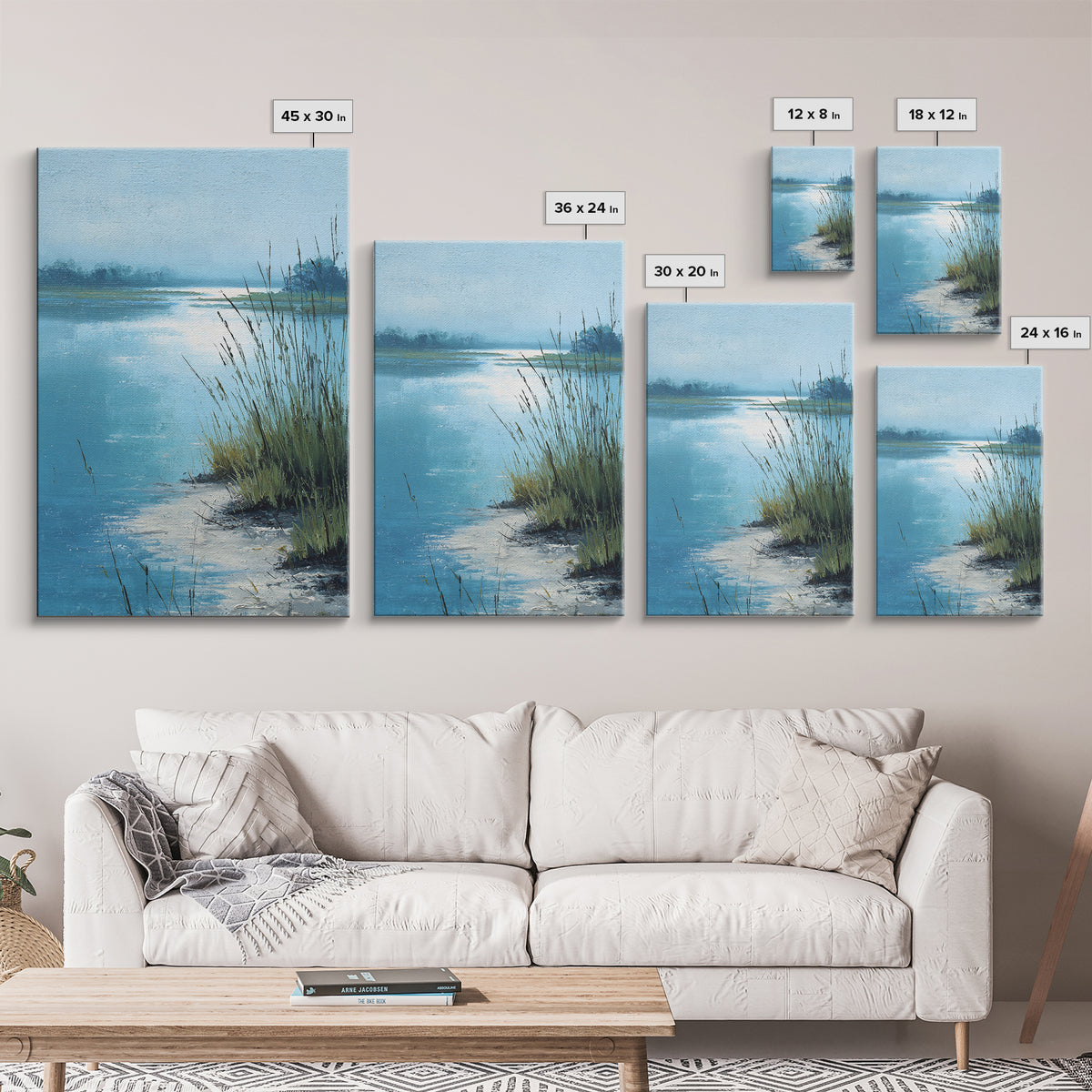 Moonlit River with Silver Reflections Canvas Print, Landscape Art, Original Painting, Living Room Decor, Fine Art, Horizon, LAN-2x3-5