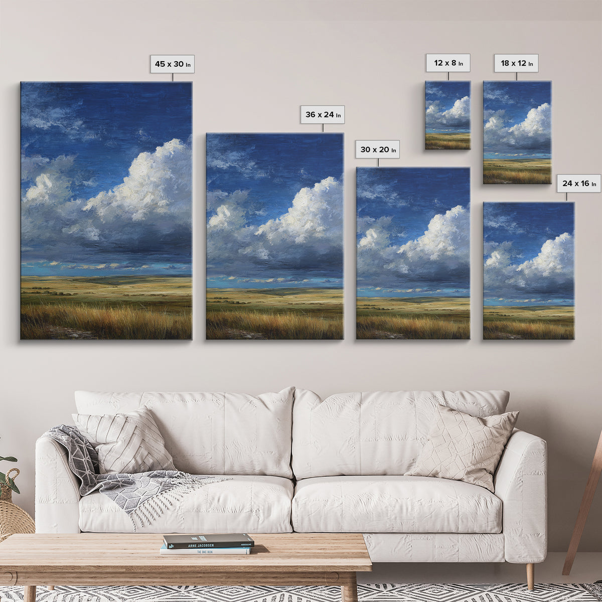 Storm Clouds over an Open Prairie Framed Canvas Print, Landscape Art, Digital Print, Living Room Decor, Fine Art, Horizon, LAN-2x3-59