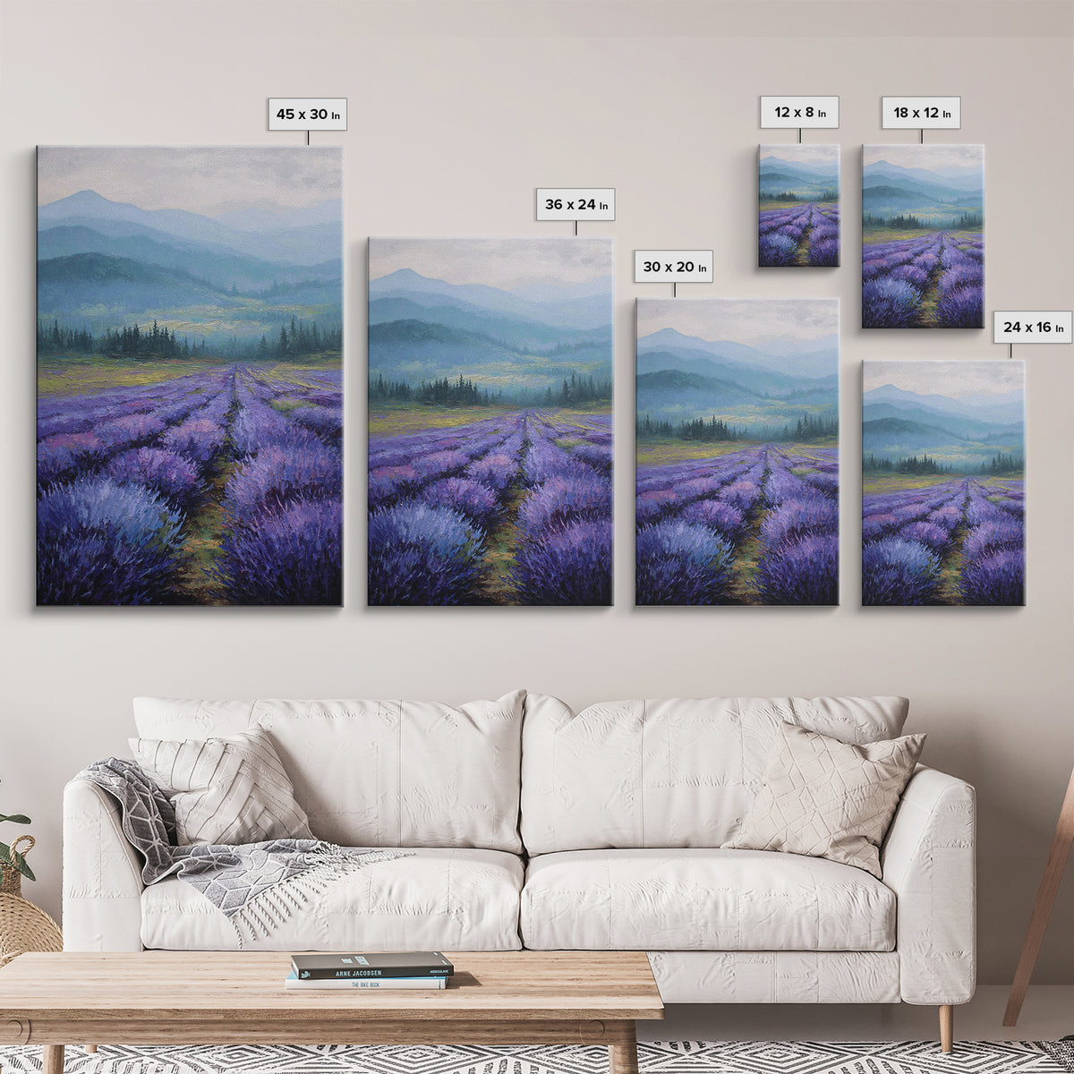 Lavender Field Leading to Distant Hills Canvas Print, Landscape Art, Digital Art, Living Room Decor, Fine Art, Horizon, LAN-2x3-66