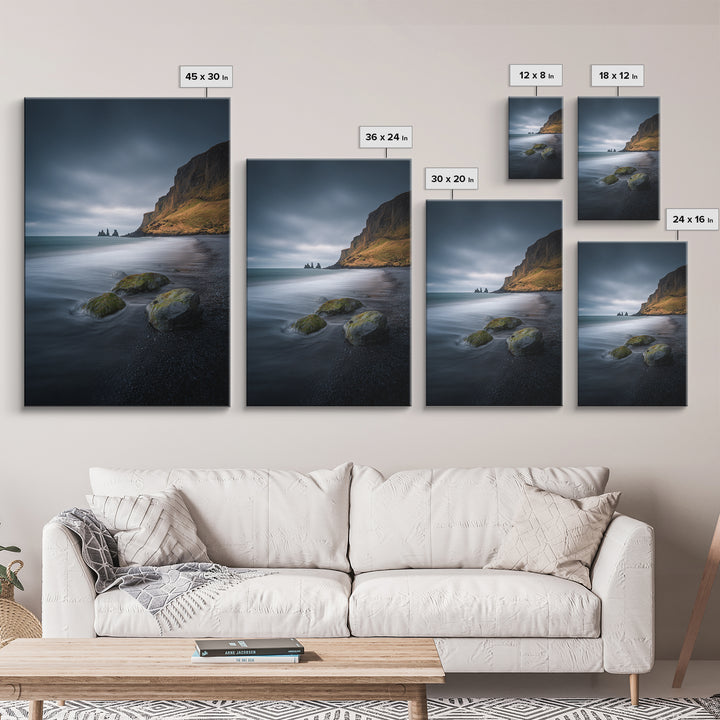 Volcanic Black Beach Canvas Print, Landscape Art, Living Room Decor, Oil Painting, Horizon, Horizontal Wall Art, LAN-2x3-70