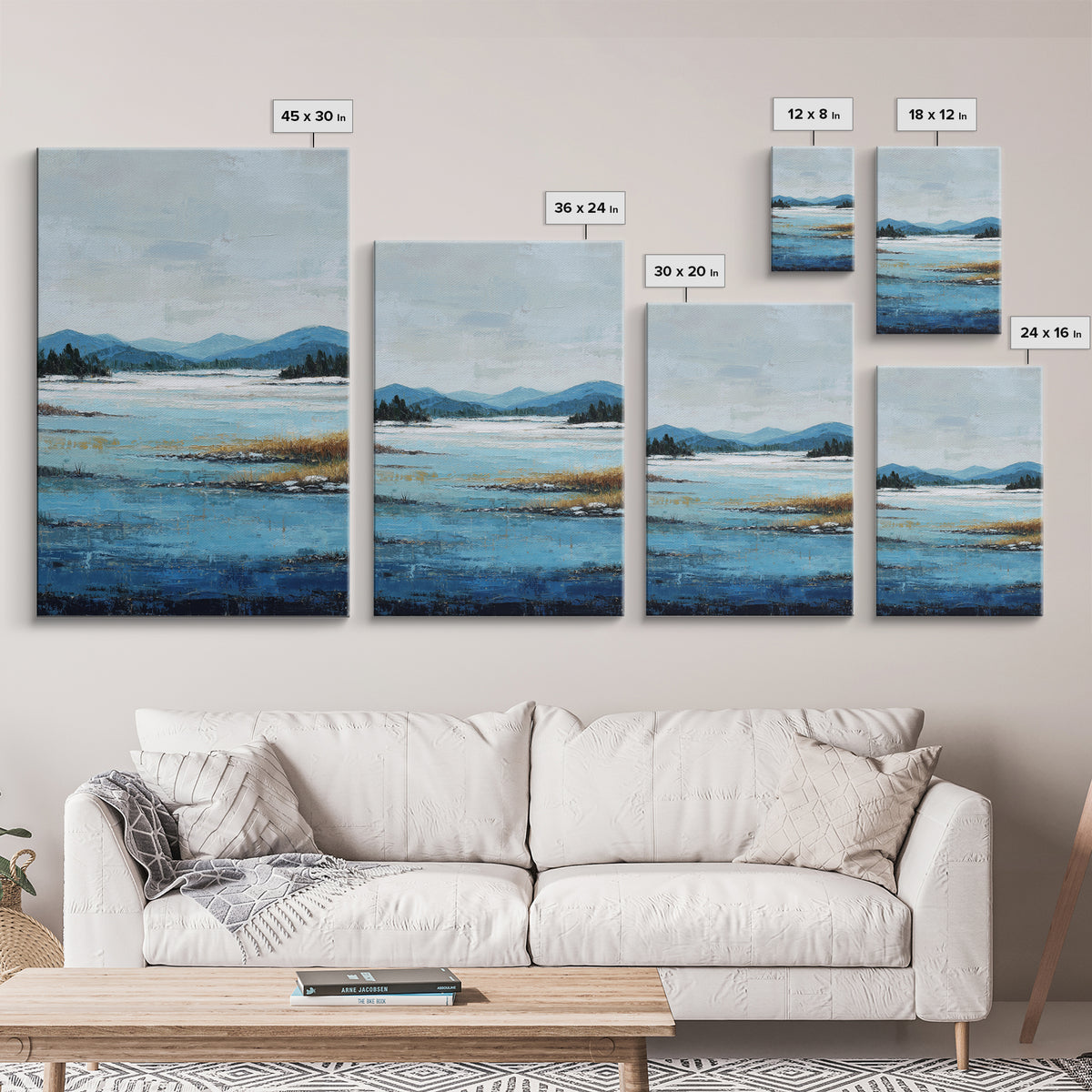 Fjord Landscape with Icy Blue Water Canvas Print, Landscape Art, Living Room Decor, Oil Painting, Horizon, Modern Art, LAN-2x3-71