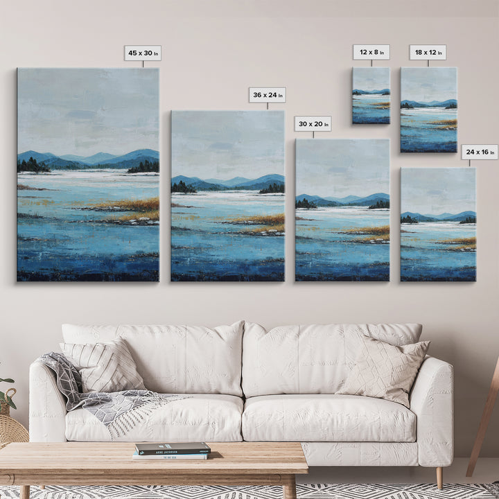 Fjord Landscape with Icy Blue Water Canvas Print, Landscape Art, Living Room Decor, Oil Painting, Horizon, Modern Art, LAN-2x3-71