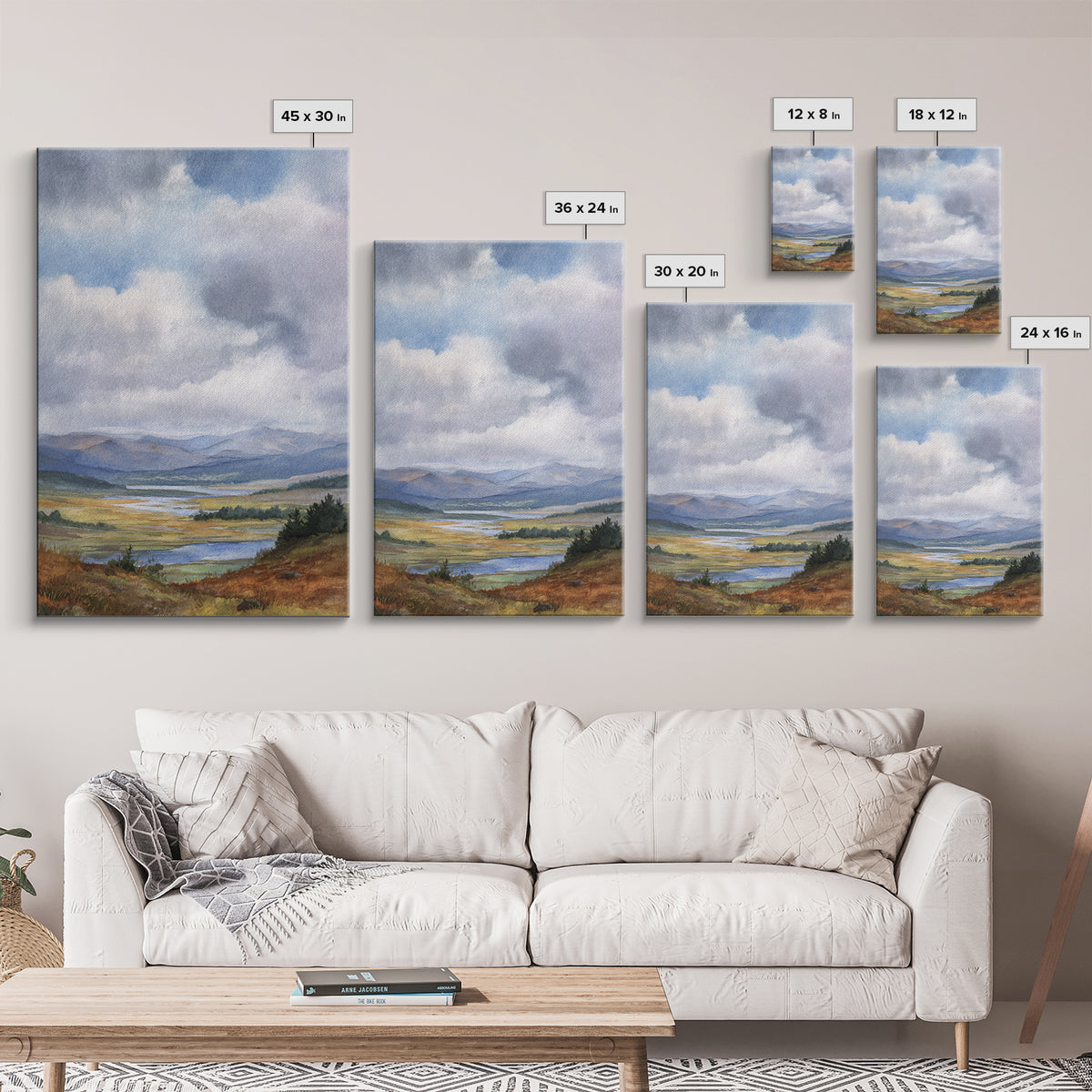 Rocky Scottish Highland Framed Canvas Print, Landscape Art, Boho Wall Art, Living Room Decor, Fine Art, Horizon, Neutral Decor, LAN-2x3-73