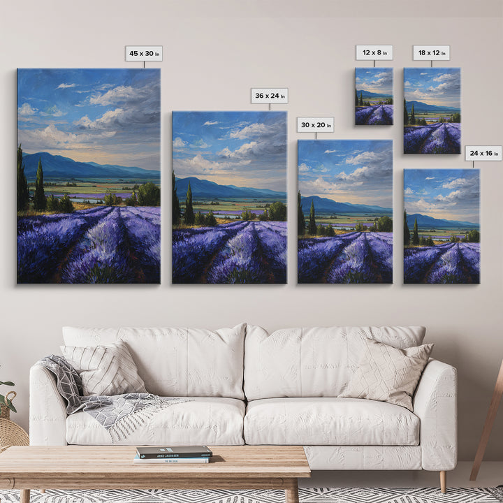 Lavender Field Leading to Distant Hills Framed Canvas Print, Landscape Art, Framed Wall Art, Living Room Decor, Oil Painting, LAN-2x3-90