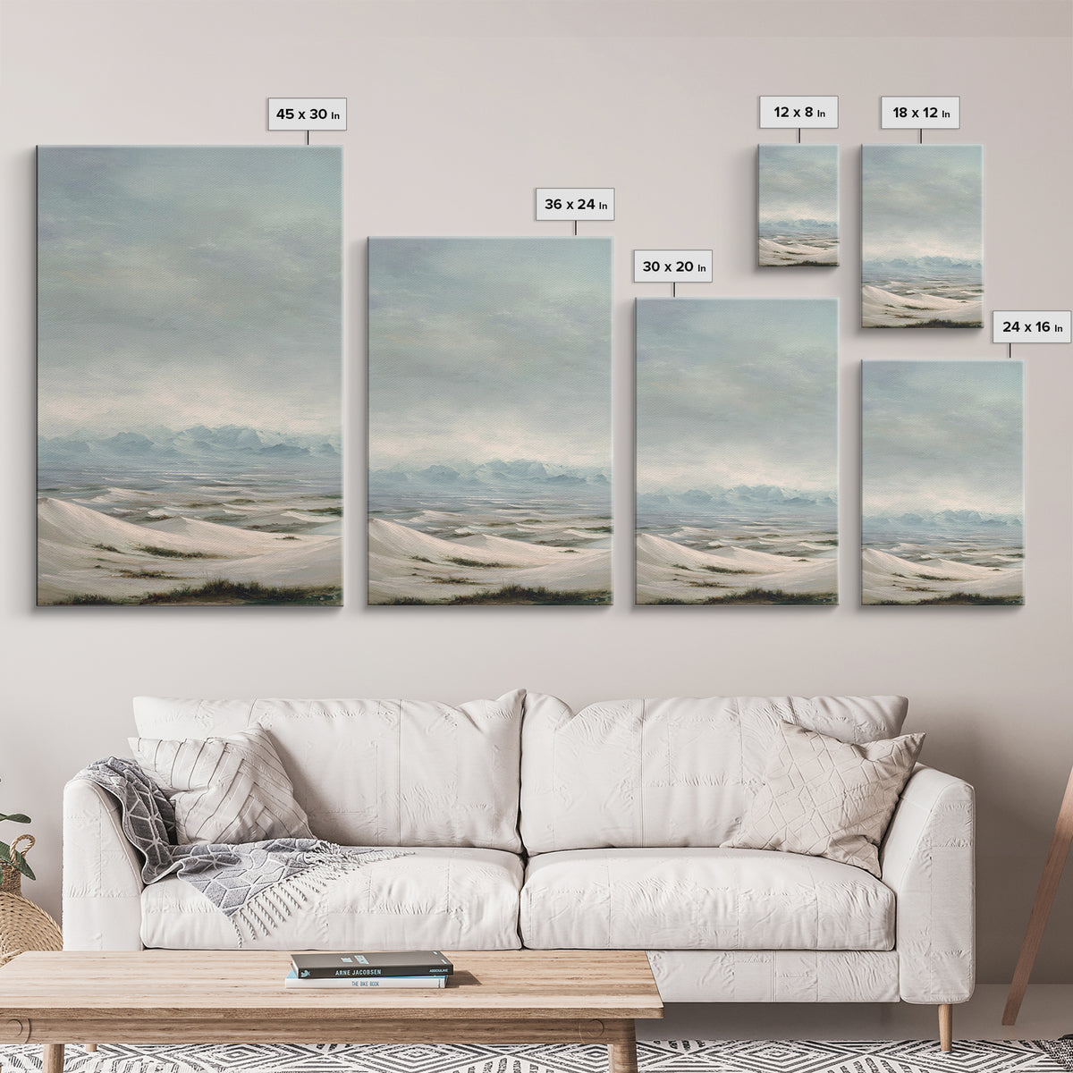 Desert Dunes under Pale Moon Canvas Print, Landscape Art, Set of 3 Prints, Living Room Decor, Fine Art, Horizon, LAN-2x3-91
