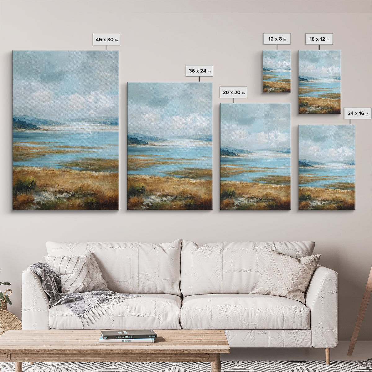 Fjord Landscape with Icy Blue Water Canvas Print, Landscape Art, Floral Wall Art, Living Room Decor, Fine Art, Horizon, LAN-2x3-95